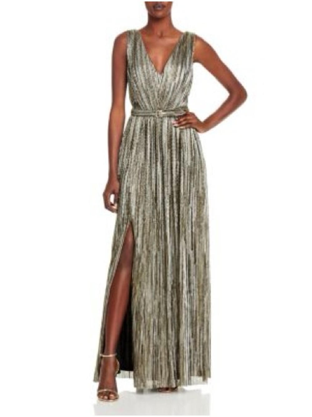 Caroline Belle Montreal Gold pleated Maxi Dress
